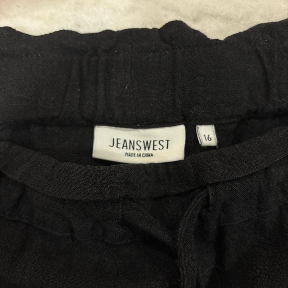 Women's Black Linen Blend Wide Leg Drawstring Pants - Picture 3 of 4